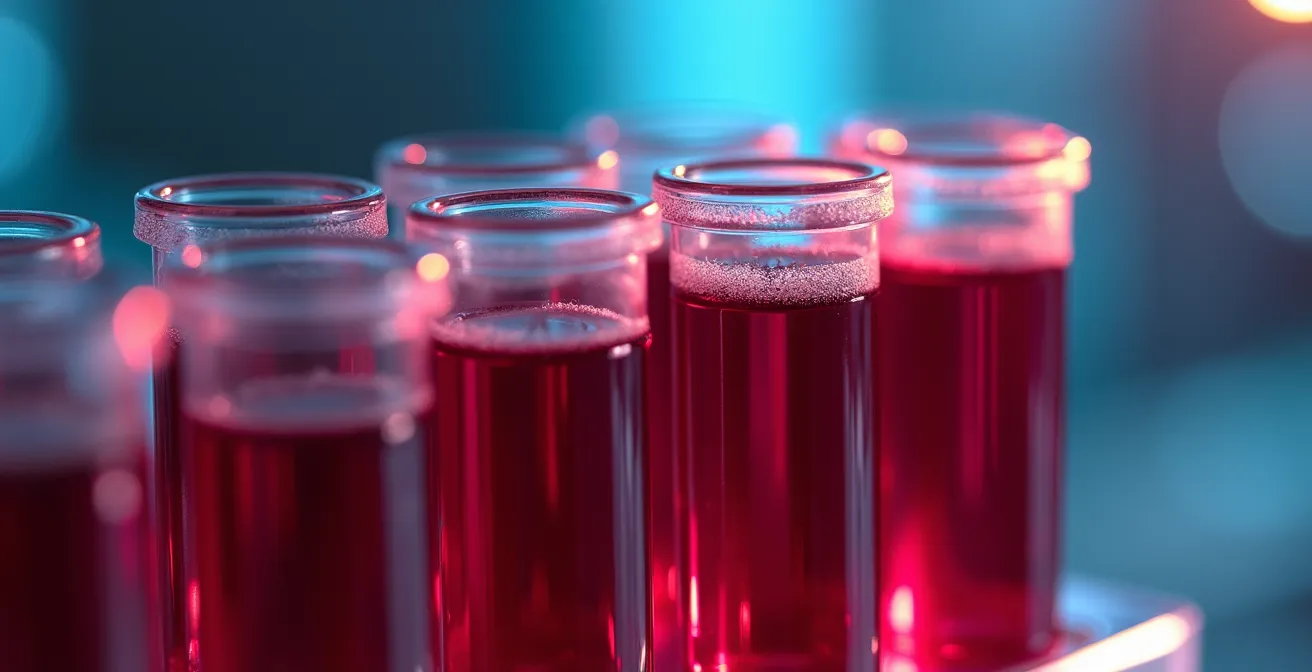 Makroaufnahme von Blutproben und Laborgeräten für Entzündungsmarker-Tests