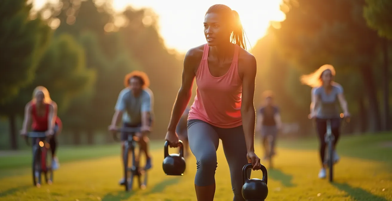 Verschiedene Trainingsarten für optimale Hormonbalance in einem deutschen Park