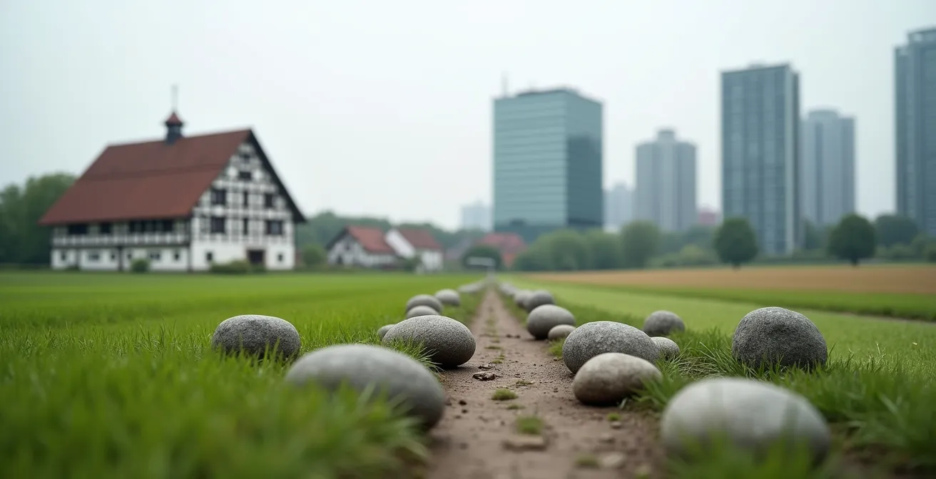 Visuelle Darstellung der Th1/Th2-Immunbalance, die das Gleichgewicht zwischen einem gesunden und einem allergischen Zustand in einer deutschen Landschaft zeigt.