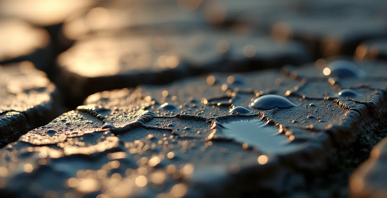 Makroaufnahme von rissiger Erde, die den Stress und die Schwächung des Immunsystems durch negative Alltagsgewohnheiten symbolisiert.