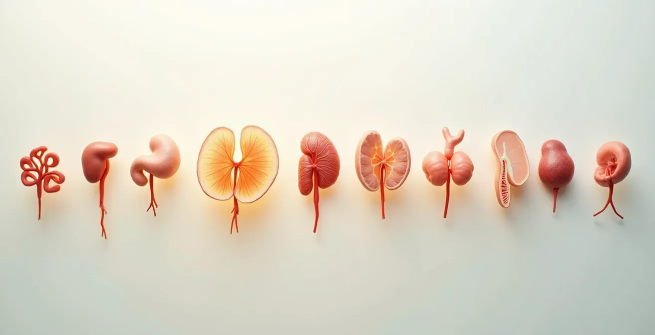 Abstrakte Darstellung verschiedener Organe mit unterschiedlichen Regenerationszeiten durch Farbintensitäten